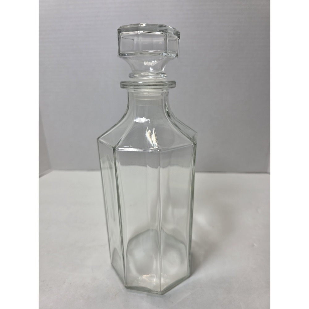 Clear Glass Wine Whiskey Bourbon Decanter Bottle With Stopper 10" Made In France